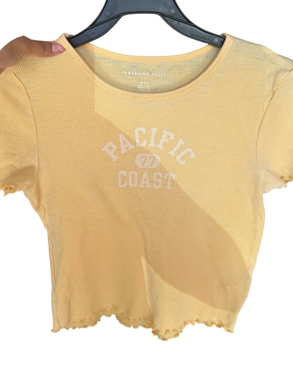 American Eagle Outfitters Yellow 'Pacific Coast' Ribbed Graphic Crop Tee